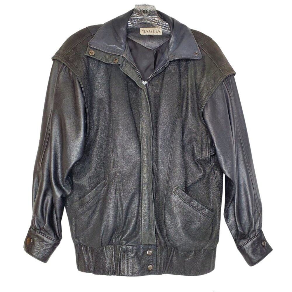 Vintage Maglia black leather jacket, size 8, Hipster Retro Streetwear